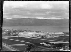 View of Petone from Korokoro, with the Gear Meat Company buildings in centre, ca 1902