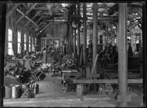 Petone Railway Workshops. Interior view of a portion of the Machine Shop.
