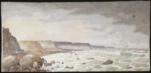[Johnston, John Tremenhere], fl 1860s :[Cliffs along Taranaki coast, probably Pukearuhe redoubt and surrounding area. 1863 or 1864?]