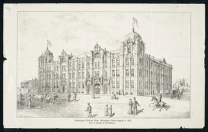 Campbell, John, 1857-1942 :Government Printing Office, Wellington - partly erected in 1887. Now in course of completion. J Campbell delt [1896 or 1897]