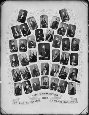 Montage of portraits featuring members of the 1884 Orchestra of the Auckland Choral Society
