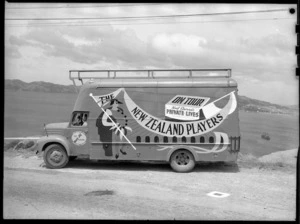 New Zealand Players touring van with production of "Private lives"