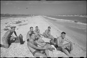 World War 2 New Zealand soldiers on the beach near Ancona, Italy