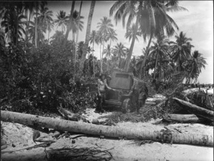 World War 2 New Zealand troops, with their jeep, Nissan Island, Papua New Guinea
