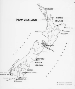 Map showing whaling and sealing stations between 1791-1961