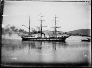 Sailing ship Wairoa being towed into Port Chalmers