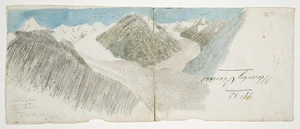 Haast, Johann Franz Julius von, 1822-1887: View from Mt Cook Range towards the beginnings of the Tasman & Murchison Glaciers. 12 April 1861