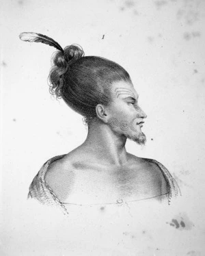 Sainson, Louis Auguste de, b. 1801 :Nouvelle Zelande. 1. Chef de Houa Houa. 2, 3. Homme et femme de Houa Houa. 4, 5. Naturels de Teraouiti. de Sainson pinx. Maurin lith. Pl. 53 [Paris, 1833].