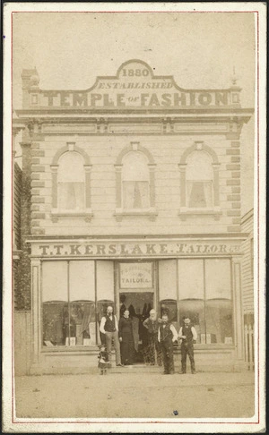 Premises of T T Kerslake, tailor, of Palmerston North, photographed by George William Shailer