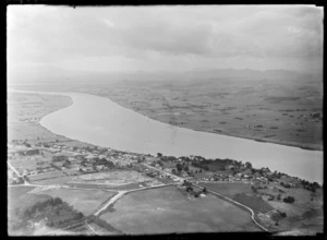 The settlement of Te Kopuru on the Wairoa River with Norton Street and West Coast Road in foreground, south of Dargaville, Northland Region