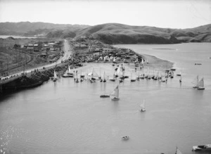 Overlooking yachts in Porirua Harbour; Mana; and State Highway 1
