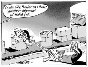Smith, Ashley W, 1948- :News; "Looks like Buster has found another shipment of those pills." 14 August 2013