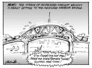 Smith, Ashley W, 1948- :News; The strain of increased freight weight is really getting to the Auckland harbour bridge. 21 August 2013