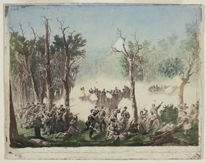 [Norie, Orlando] 1832-1901 :[Fourteenth Foot attacking Waikato Pa, 1863]
