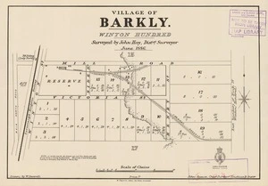 Village of Barkly [electronic resource] : Winton hundred / surveyed by John Hay, dist.ct, surveyor, June 1886 ; drawn by W. Deverell.