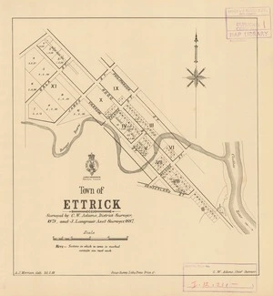 Town of Ettrick [electronic resource] / surveyed by C.W. Adams, district surveyor, 1871 and J. Langmuir, asst. surveyor, 1887 ; A.J. Morrison, delt. ; C.W. Adams, chief surveyor.