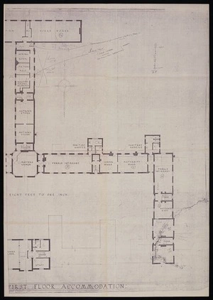 East Sussex County Council :E.S.C.C. Battle Institution. Plan of first floor accommodation / E A Verger, County architect, County Hall, Lewes [1920s?]. [Right-hand side]