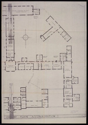 East Sussex County Council :E.S.C.C. Battle Institution. Plan of ground floor accommodation / E A Verger, County architect, County Hall, Lewes [1920s?]. [Left-hand side]
