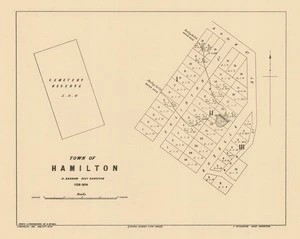 Town of Hamilton [electronic resource] D. Barron, Dist. surveyor, Feb. 1874 ; photo-lithographed by A. McColl ; J. Douglass, del. Aug. 17th 1874 ; J. McKerrow, chief surveyor.