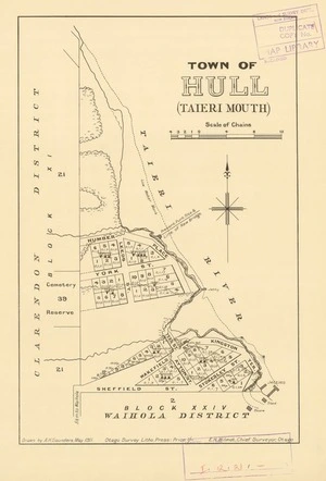 Town of Hull (Taieri Mouth) [electronic resource] / drawn by A.H. Saunders, May 1911 : E.H. Wilmot, Chief surveyor, Otago.