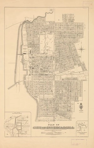 Plan of city of Invercargill [electronic resource] compiled & drawn  in the survey office Invercargill by W. Deverell July 1912.