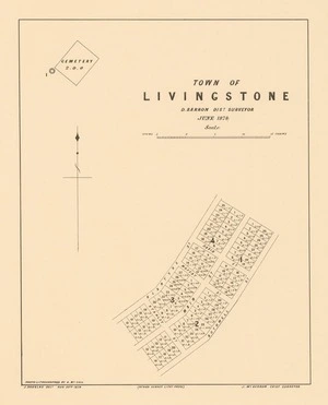 Town of Livingstone [electronic resource] / D.  Barron dist. surveyor June 1874 ; photo-lithographed by A. McColl ; J. Douglas Delt. Aug. 20th 1874.
