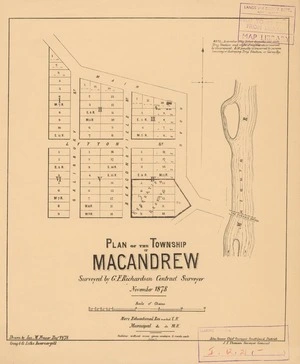 Plan of the township of MacAndrew [electronic resource] / surveyed by G.F. Richardson, contract surveyor, November 1978 ; drawn by Jas. M. Fraser, Dec. 1878.