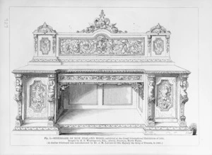 [Levien, Johann Martin], fl 1840s-1850s :Fig I - Sideboard of New Zealand wood, exhibited at the Great International Exhibition of 1851. Bought by H S Westmacott, esq., Aberia, Penrhyn, North Wales. (A similar sideboard was manufactured by mr J M Levien for His Majesty the King of Prussia, in 1861). [1861].