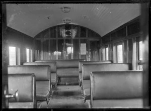 Interior view of the passenger accomodation in a Thomas Transmission Car, 1916.