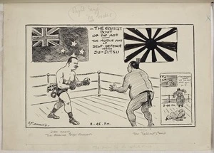 Hiscocks, Ercildoune Frederick, fl 1899-1940s :The greatest bout of the age. The noble art of self-defence versus ju jitsu. Joey Ward. The Awarua eye-opener. Nogi. The yellow peril. The hope of the white race. [1911]