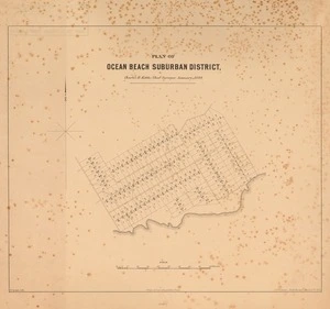 Plan of Ocean Beach suburban district [electronic resource] / Charles H. Kettle, chief surveyor, January 1849 ; J.T. Thomson, chief surveyor, March 13th, 1868.