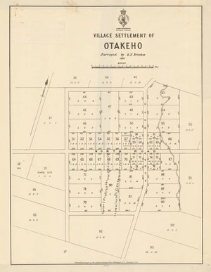 Village settlement of Otakeho / surveyed by E.S. Brookes.
