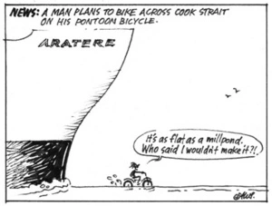 Smith, Ashley W, 1948- :News; A man plans to bike across Cook Strait on his pontoon bicycle. 23 October 2013