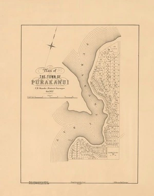 Plan of the town of Purakanui [electronic resource] / C.B. Shanks, District Surveyor, Octr. 1875 ; drawn by F.W. Flanagan, Dec 1875 ; photo-lithographed by A McColl.