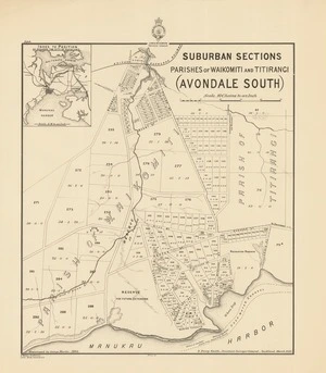Suburban sections, parishes of Waikomiti and Titirangi (Avondale South) [electronic resource] / resurveyed by George Martin.