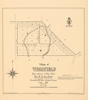 Village of Woodfield : being subdivision of village reserve, block XI, New River hundred / surveyed by H.E. Moors, assistant surveyor, October 1879 ; drawn by James Fraser, February 1880.