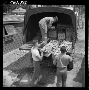 Unloading vegetables for the United States servicemen's camp at Paekakariki