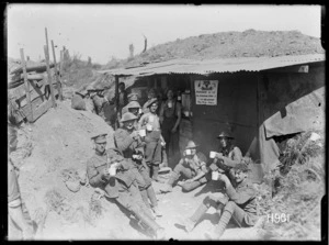 Soldiers at a roadside YMCA canteen near the Front, World War I