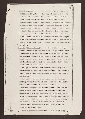 World War One diary transcript