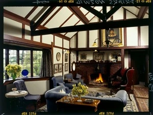 View of the living room at `Woodleigh Farm,' a house near Marton, Rangitikei District, Manawatu-Wanganui Region