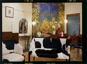View of a room furnished in an art deco style