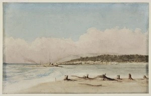 Bold, E.H., 1841-1900 :Hokitika from South Spit - looking north. 1866