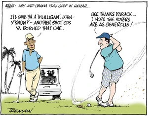 Tremain, Garrick, 1941- :News - Key and Obama play golf in Hawaii. 3 January 2014