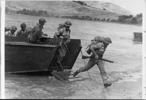 World War 2 New Zealand soldiers, during an amphibious training session, Pacific area