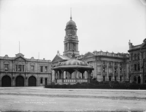 Band rotunda, with Wellington Town Hall and surrounding buildings