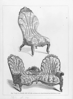 [Levien, Johann Martin], fl 1840s-1850s :Fig V and VI - Chair and divan, exhibited at the Great International Exhibition of 1851. [1861].