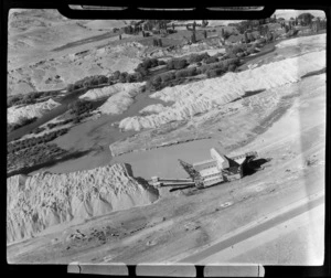 Gold dredge on the shore of the Clutha River, Lowburn, Central Otago District