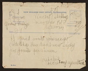 Telegrams relating to Vincent Stichbury