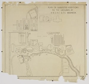 Buxton, Trevor Sidney, 1901-1948 :Plan of suggested additions to the grounds at RNZAF GTS Weraroa. [1932-1948]