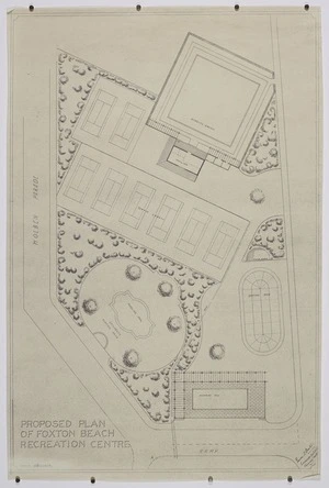 Buxton, Trevor Sidney, 1901-1948 :Proposed plan of Foxton Beach Recreation Centre. [1932-1948]